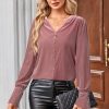 41VwOnnVXYL.jpg Women's Velvet Smocked Dressy Casual Fall Outfits Long Sleeve Button Down Shirts Business Work Tops Trendy