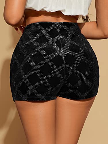 Women's Rhinestone Wrap Velvet Hign Waist Skorts Asymmetrical Hem Party Club Skirt Shorts