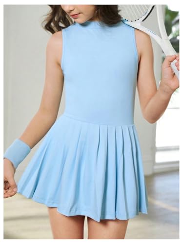41WGaWFq0GL.jpg Girl's Tennis Dress Sleeveless Pleated Workout Athletic Golf Dresses with Shorts Pockets