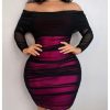 41WzOoju6kL.jpg Women's Plus Size Off Shoulder Ruched Bodycon Dress Long Sleeve Mesh Mini Pencil Dresses