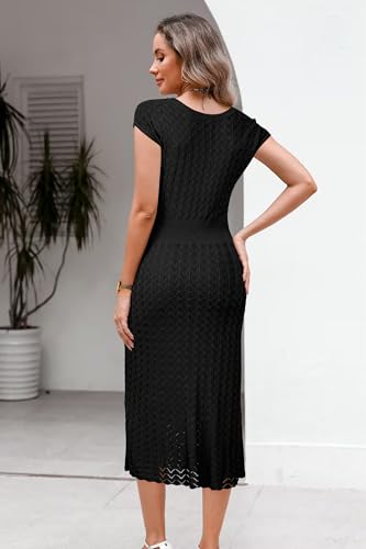 Women Fall 2025 Teacher Outfits Church Midi Cap/Long Sleeve Hollow Knit Modest Business Casual Sweater Dress