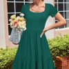 41XAQyQD5tL.jpg Women 2025 Summer Dress Square Neck Formal Short Sleeve Business Casual Outfits Ruffle Spring Pockets Sundress