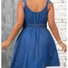Women's Plus Size Lace Appliques A Line Short Sundress Smocked V Neck Sleeveless Tank Dress