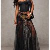 41XhQcKnnrL.jpg Women's Sexy See Through Sheer Lace Maxi Skirt Low Waist Ruffle Hem A Line Flowy Skirt
