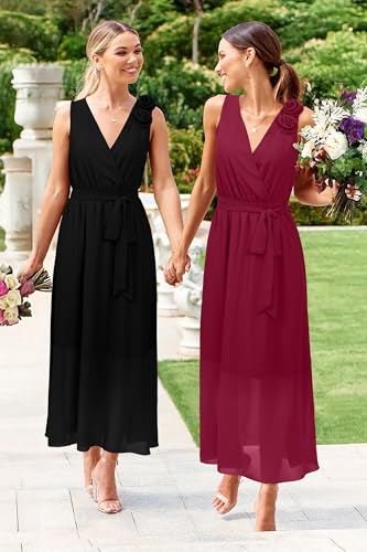 Womens 2025 Summer Wedding Guest Bridesmaid V Neck Sleeveless Long Formal Evening Party Maxi Dress