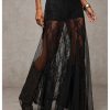 41Xn1UVh1vL.jpg Women's Sexy See Through Sheer Lace Maxi Skirt Low Waist Ruffle Hem A Line Flowy Skirt