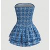 41XymDS05YL.jpg Women's Boho Print Strapless Mini Dress Smocked Ruffle Tiered A Line Tube Dress