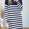 41Y4583YqML.jpg Women's Winter Sweater Dress 2024 Striped Long Sleeve Lapel Collar Chunky Knit Slouchy Oversized Sweaters
