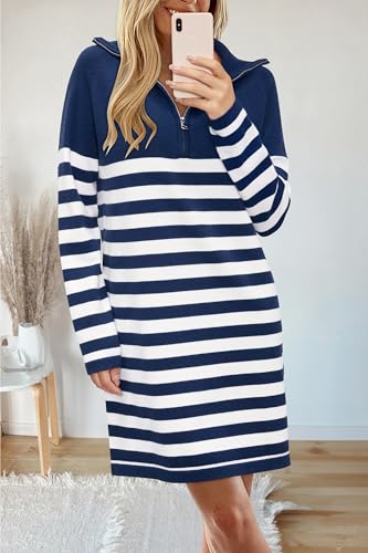 41Y4583YqML.jpg Women's Winter Sweater Dress 2024 Striped Long Sleeve Lapel Collar Chunky Knit Slouchy Oversized Sweaters