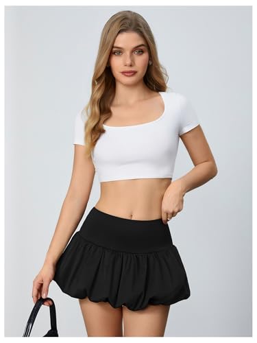 Women's High Waist Ruffle Hem Bubble Mini Skirt A Line Flared Cute Skirts Streetwear