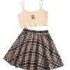 41YekV8TDHL.jpg Girl's 2 Piece Outfits Cartoon Print Cami Top and Plaid Skater Skirt Set