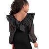 41Yjtf8xi2L.jpg Girl's Mesh Ruffle Trim Layered Tie Back Lantern Sleeve Pencil Mini Dress