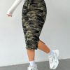41Ym4s9r75L.jpg Women's Camo Print High Waist Skinny Midi Skirts Split Side Drawstring Waist Hip Skirt