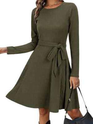 Women's Long Sleeve Fall Teacher Dresses 2025 Work Casual Knit Pockets Winter Sweater Dress Trendy