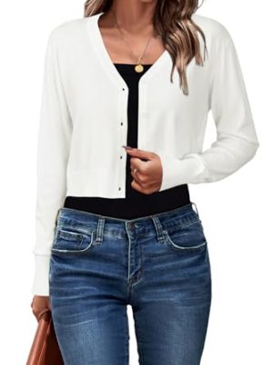 Womens 2025 Fall Cropped Cardigan Fashion Knit Bolero Shrug Long Sleeve V Neck Business Casual Sweater