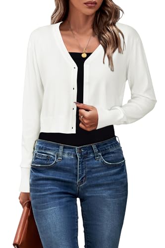 Womens 2025 Fall Cropped Cardigan Fashion Knit Bolero Shrug Long Sleeve V Neck Business Casual Sweater