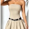 Women's Petite Strapless Belted Tube Dress Sleeveless Pleated A Line Mini Dresses