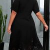 41aaofGbUIL.jpg Women's Plus Size V Neck Scallop Trim Cut Out Short Sleeve A Line Swing Midi Dress