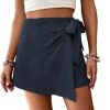 41b8Wf2cE7L.jpg Women's Summer Mini Wrap Shorts Knot High Waist Belted Skorts Zipper Casual Loose Skirt