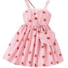 Toddler Girl's Plaid Strawberry Print Flared Cami Dress Cute Swing Dress with Bag