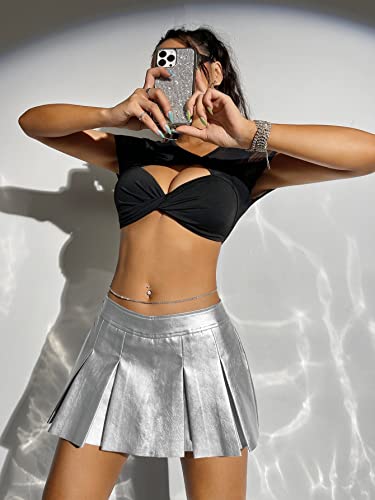 Women's Metallic A Line Skirt Pu Drop Waist Pleated Mini Party Club Skirt