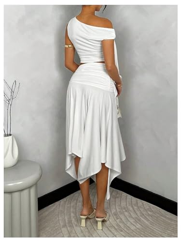 41d8JNYHSlL.jpg Women's 2 Piece Outfits Asymmetrical Neck Sleeveless Top and Split Thigh Ruffle Midi Skirt Set