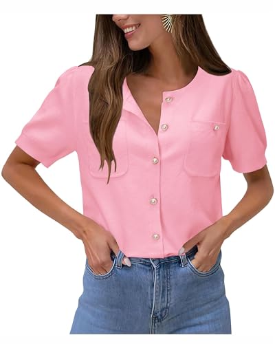 Womens Summer Cardigan Sweaters Lightweight Short Sleeve Button Down Shirts Ribbed Knit Blouse Tops 2024 Trendy