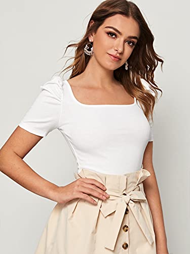 Women's Puff Sleeve Square Neck Short Sleeve Elegant Tee Top