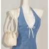 Women's Bow Halter Mini Jean Dress Lace Trim Sleeveless Backless Denim Dresses