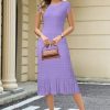 Women Fall 2025 Teacher Outfits Church Midi Cap/Long Sleeve Hollow Knit Modest Business Casual Sweater Dress