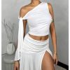 41ePZdj3XwL.jpg Women's 2 Piece Outfits Asymmetrical Neck Sleeveless Top and Split Thigh Ruffle Midi Skirt Set