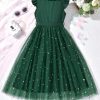 41f2WduZg6L.jpg Girl's V Neck Ruffle Sleeve A Line Dress High Waist Mesh Tulle Dress