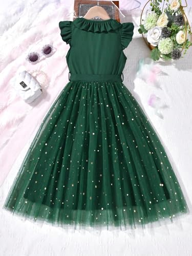 41f2WduZg6L.jpg Girl's V Neck Ruffle Sleeve A Line Dress High Waist Mesh Tulle Dress