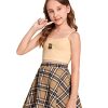 41ftopFjhrL.jpg Girl's 2 Piece Outfits Cartoon Print Cami Top and Plaid Skater Skirt Set