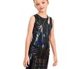 Girl's Cut Out Round Neck Sleeveless PU Leather Bodycon Tank Dress
