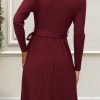 Womens 2025 Fall Dresses Teacher Church Business Casual Work Outfits Knit Midi Sweater Pockets Belt Dress