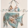 Women's 3 Pieces Bikini Set Leopard Print Halter String Swimsuit with Cover Up Skirt
