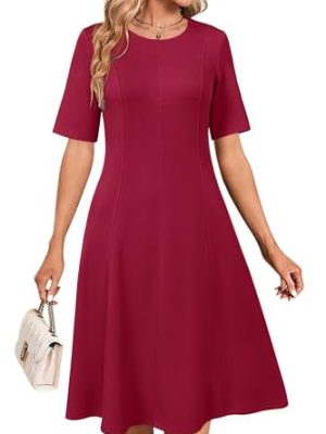 Womens 2025 Summer Teacher Work Modest Dresses Ultra Soft Short Sleeve Midi Old Money Clothes Business Casual Dress