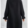 Women's Plus Size Pearl Beaded Tie Neck Long Sleeve Casual Work Short Dress