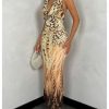 Women's Deep Cowl Neck Halter Dress Sleeveless Tie Backless Bodycon Animal Print Maxi Dress