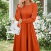41hs5ZZkEzL.jpg Womens Long Sleeve Casual Dresses 2025 Business Work Teacher Fall Church Belted A Line Flowy Midi Dress