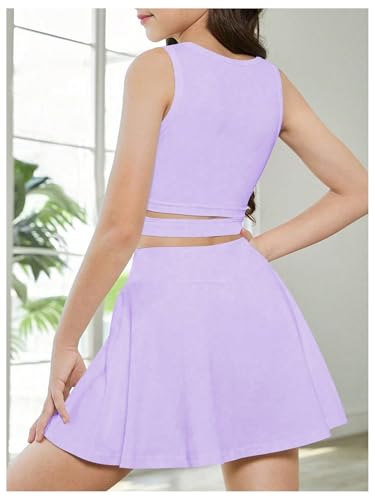 41iI0TAH9gL.jpg Girl's Workout Outfits Crisscross Crop Tank Top and Flare Skort Skirt Set