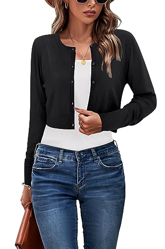 41iYwrDyd6L.jpg Newshows Cropped Cardigan Sweaters for Women 2025 Crew Neck Button Down Open Front Knit Bolero Shrugs