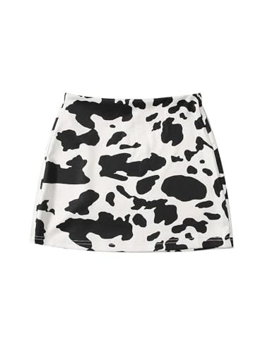 Girl's Cow Print Summer Split Hem High Waist Zipper Casual Short Skirt