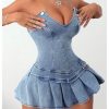41j6zdp5zYL.jpg Women's Strapless Pleated Mini Denim Dress Party Club Corset Tube Dresses