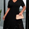 41kODJvkAL.jpg Women's Plus Size V Neck Scallop Trim Cut Out Short Sleeve A Line Swing Midi Dress