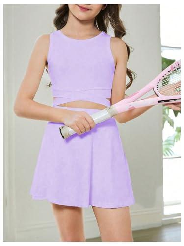 41kgO5-hYcL.jpg Girl's Workout Outfits Crisscross Crop Tank Top and Flare Skort Skirt Set