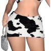 Women's Cow Print Fuzzy Bodycon Mini Skirt Sexy Low Rise Skirts