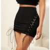 41lH1tSbdmL.jpg Women's High Waisted Lace Up Mini Skirt Stretch Knitted Bodycon Skirts