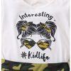 41lIF5sIbTL.jpg Girl's 2 Piece Outfits Letter Graphic Print Short Sleeve T-Shirt and Camo Print Cargo Skirt Set